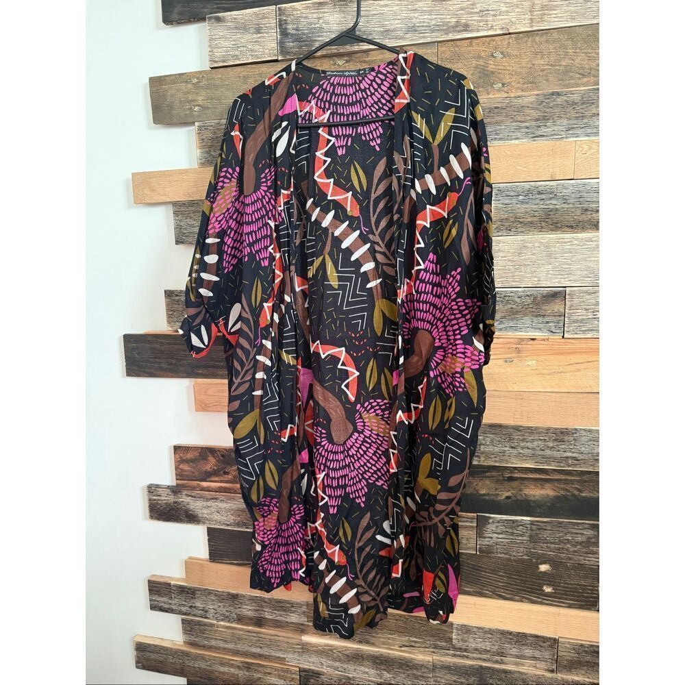 Gudrun Sjdn Women's Cotton Kimono Duster Multicolor Floral Pattern Size S/M